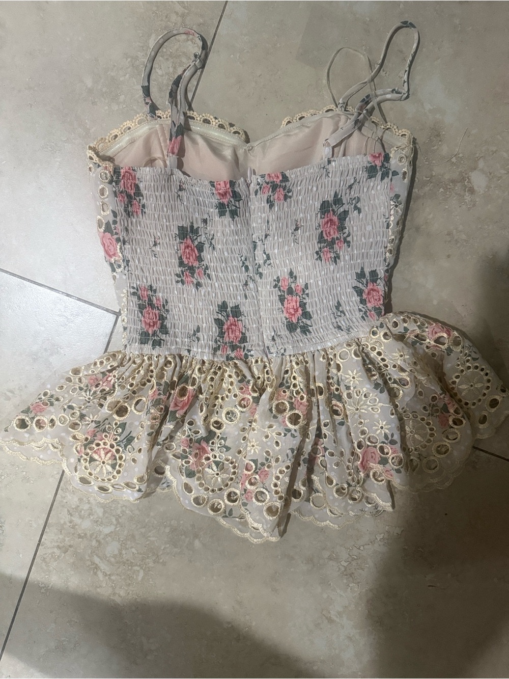 Vici Floral Eyelet Lace Peplum Cami - Pink & Cream - Picture 5 of 5